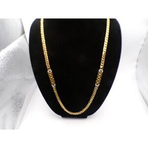 Gold Tone Chain Necklace with Rhinestone Accents Statement Jewelry 26"